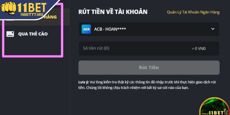 Hướng dẫn rút tiền tại 11BET cho người mới